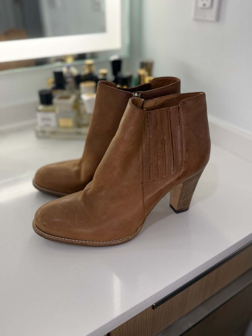 Aquatalia Tai Sport Calf Bark Brown Leather Heeled Ankle Booties